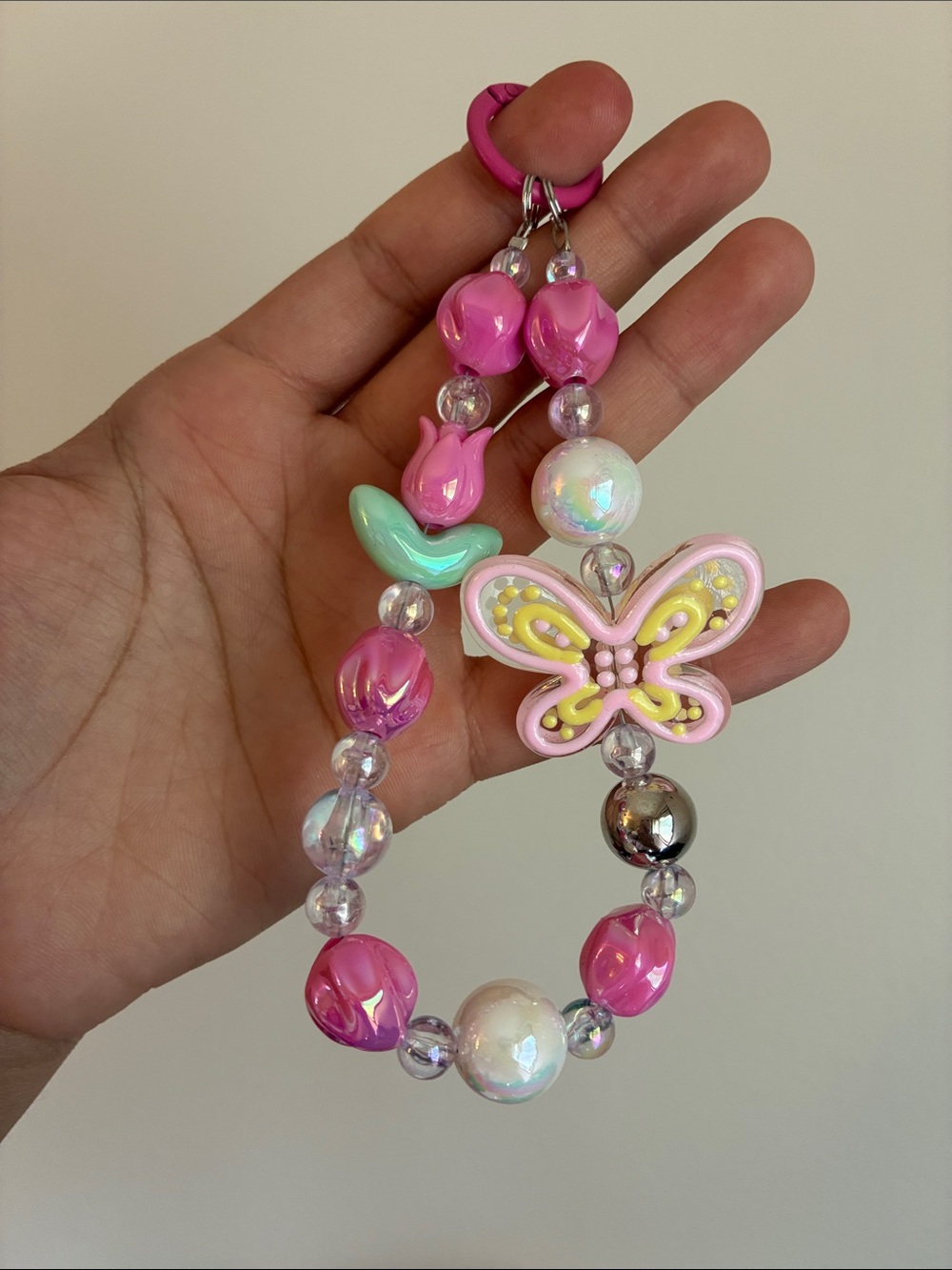 2/$20🎀 New Pink Silver Beaded Floral Phone Charm/ Keychain Strap
